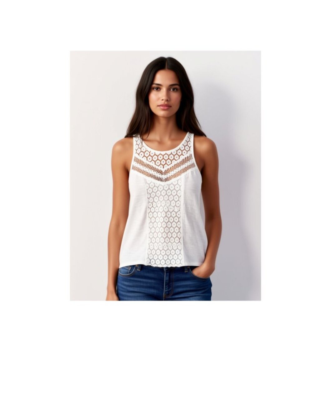 American Eagle Outfitters White Lace Shirt, Size S/P  (C25)